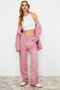 Açık Pembe Straight/Düz Kesim Dokuma Kumaş Pantolon TWOAW23PL00401 - 4