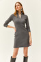 Women's Smoked Stand Collar Zippered Thick Ribbed Mini Dress ELB-19002022 - 4