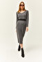 Women's Smoked Pool Collar Thick Ribbed Midi Dress ELB-19002021 - 3