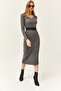 Women's Smoked Pool Collar Thick Ribbed Midi Dress ELB-19002021