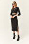 Women's Black Slit Skirted Thick Corded Ribbed Suit TKM-19000252 - 2