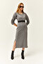 Women's Smoked V-Case Side Slit Thick Corded Dress ELB-19002027 - 7