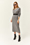 Women's Smoked V-Case Side Slit Thick Corded Dress ELB-19002027 - 4