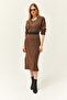 Women's Brown V-Case Side Slit Thick Corded Dress ELB-19002027 - 5