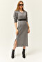 Women's Smoked V-Case Side Slit Thick Corded Dress ELB-19002027