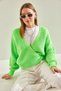 Women's Pistachio Green Tie-Detail Knitwear Cardigan Stk294 - 3