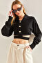 Women's Black Polo Collar Buttoned Knitwear Cardigan Stk311