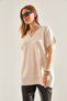 Women's Ecru V-Neck Short Sleeve Knitwear Sweater Stk175 - 4