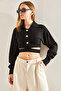 Women's Black Polo Collar Buttoned Knitwear Cardigan Stk311 - 2