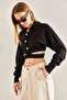 Women's Black Polo Collar Buttoned Knitwear Cardigan Stk311 - 5