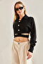 Women's Black Polo Collar Buttoned Knitwear Cardigan Stk311 - 4