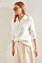 Women's Ecru Long Sleeve High Collar Knitwear Sweater Stk0009 - 8