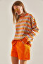 Women's Orange Crew Neck Knitwear Sweater Stk287 - 2