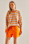 Women's Orange Crew Neck Knitwear Sweater Stk287 - 4