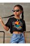 Children's Sunset Printed Cotton Crew Neck Oversize Crop T-shirt