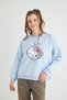 Licensed Printed Crew Neck Thick Oversize Fit Blue Melange Sweatshirt Roz-105 - 4
