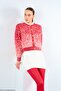 Women's Dark Red Patterned Crew Neck Striped Gold Buttoned Soft Feather Oversize Cardigan