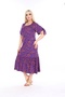 Women's Plus Size Square Neck Viscose Fabric Stretchy Short Sleeve Detailed Midi Dress - 2