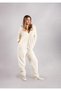 Winter Cream Hooded Fleece Plush Jumpsuit, Pajama Set