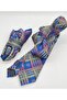 Navy Blue Plaid Slim Tie with Handkerchief