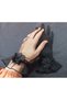 Camelia floral ruffle bridal gloves short black - 5
