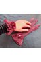 Camelia floral ruffle bridal gloves short burgundy - 4