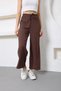 Women's Brown Color Elastic Waist Wide Leg Trousers Oversize Summer - 7