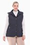 Women's Large Size Polo Collar Navy Blue Quilted Vest 1028