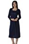 Women's Navy Blue Lace Long Sleeve Cotton Maternity Nightie
