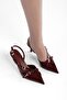 Women's Lover Claret Red Patent Leather Belted Buckle Pointed Stiletto - 6