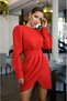 RED LYCRAL CREPE FABRIC SKIRT PLEATED SKIRT OVAL DETAIL LONG SLEEVE GOWN DRESS581901 648