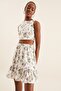 Women's White Floral Crop Blouse - 2
