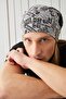 Men's Gray Black Patterned Rope Detailed 4 Season Hat Beanie Buff Ultra Soft Natural Combed Cotton - 5