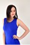 Women's Blue Belt Detailed Stretchy Crepe Fabric Sleeveless Mini Dress - 3