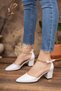Women's White Chain Detailed Heeled Shoes - 2