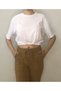 Women's White Elastic Waist Crop Crew Neck Cotton Short Sleeve T-Shirt