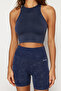 Lacivert Seamless/Dikişsiz Crop Yıkamalı Halter Yaka Örme Spor Üst/Bluz THMSS23SS00004 - 5