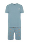 Unisex Blue 100% Cotton Regular Fit Printed Knitted Summer Pajama Set with Shorts THMSS21PT0920 - 7