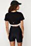 Siyah Beyaz 2 Katmanlı Reflektör Baskılı Crop Örme Spor T-Shirt THMSS24TS00001 - 6