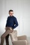 Interview Wraps Polo Collar 100% Cotton Textured Navy Blue Knitwear Sweater - 3