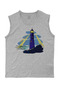 Men's Sleeveless Knitted T-shirt Lighthouse Design Digital Printed 100% Cotton