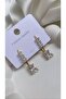 Baguette Stone Waterway Dangle Gold Color Steel Earrings - 2
