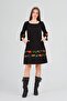 Women's Black Divitin Plain Flannel to Cat Original Skirt Stripe Winter Dress