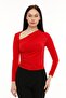Women's Black V-Neck Low-Cut Detailed Sandy Blouse Red - 2