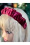 Imported custom design trend luxury wide drawstring knit knotted women's crown velvet crown burgundy cherry red - 3
