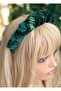 Imported custom design trend luxury wide drawstring knit knotted women's crown velvet crown emerald green