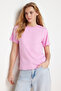 Pembe %100 Pamuk Basic Bisiklet Yaka Örme T-Shirt TWOSS23TS00000 - 4