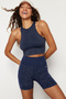 Lacivert Seamless/Dikişsiz Crop Yıkamalı Halter Yaka Örme Spor Üst/Bluz THMSS23SS00004 - 2