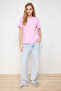 Pembe %100 Pamuk Basic Bisiklet Yaka Örme T-Shirt TWOSS23TS00000 - 5