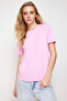 Pembe %100 Pamuk Basic Bisiklet Yaka Örme T-Shirt TWOSS23TS00000 - 6